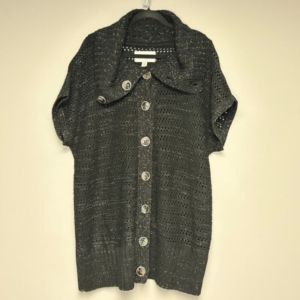 Needleworks by Avenue Lagenlook Black‎ Knit Button Sweater Plus Sz 18/20